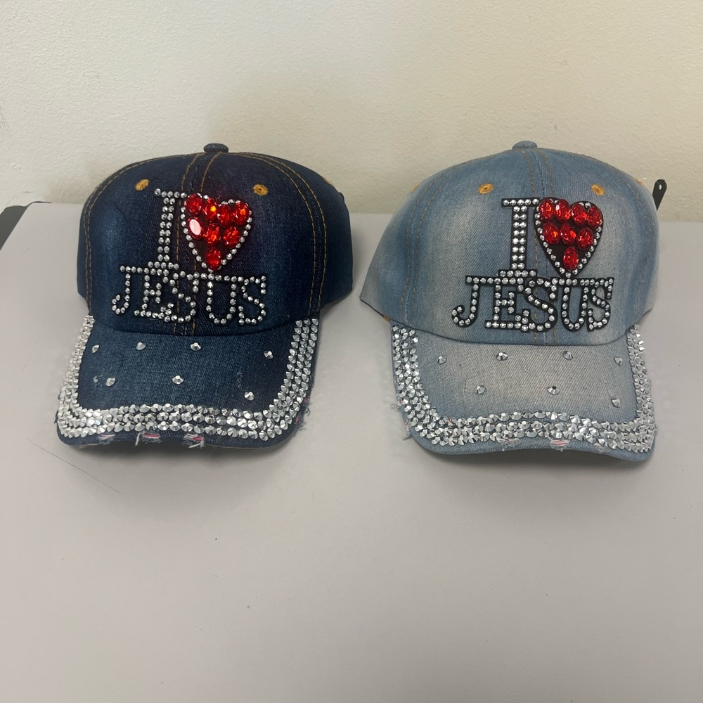 I LOVE JESUS ADJUSTABLE HATS. BRAND NEW SET OF 2